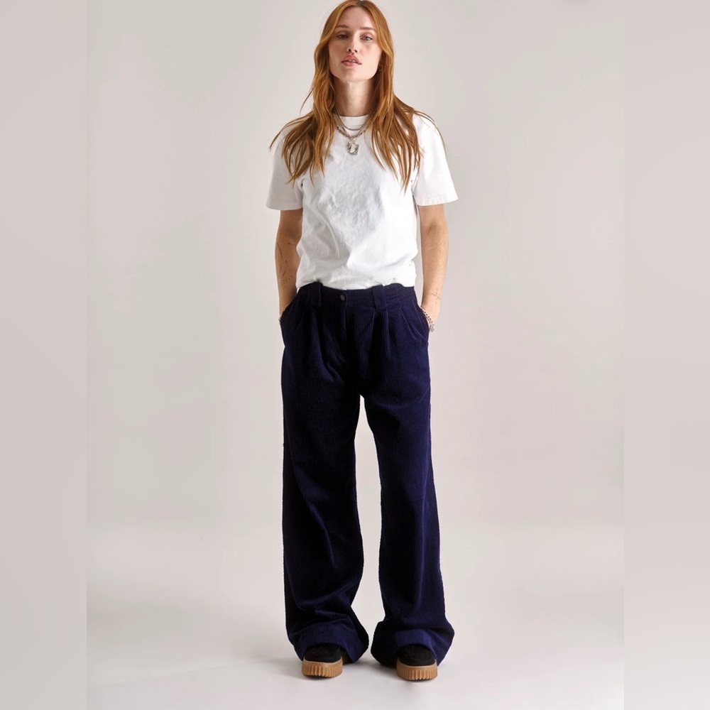 Komodo LOLA LILLY Organic Cotton Cord Trouser - Navy Wide Leg Navy Pants